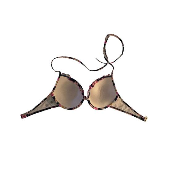 Shade & Shore Navy Blue & Pink Print Push-Up Halter Bikini Top Women's 34C - Picture 2 of 12